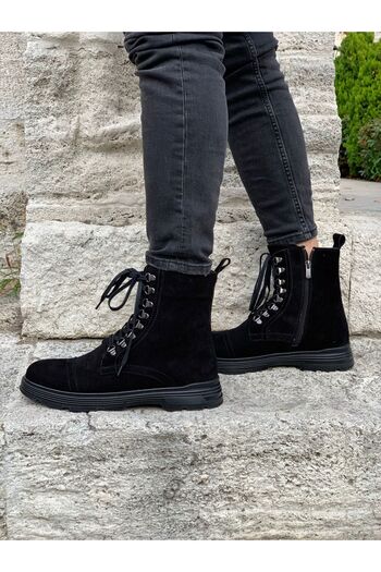 LONATOLİA Men's Genuine Leather Lace-up Suede Boots-black