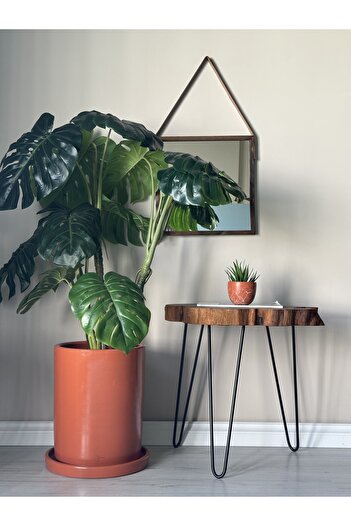 odka 40litre Silindir Saksı Tabaklı Yükseklik:40cm Çap:33cm Kiremit Renk