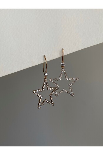 Owentis Steel Rose Gold Stone Star Dangle Barbie Series Marjorie Earrings - Does Not Tarnish -