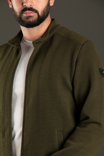 ZEKİ ÖZER MEN'S KHAKI PATTERNED CARDIGAN