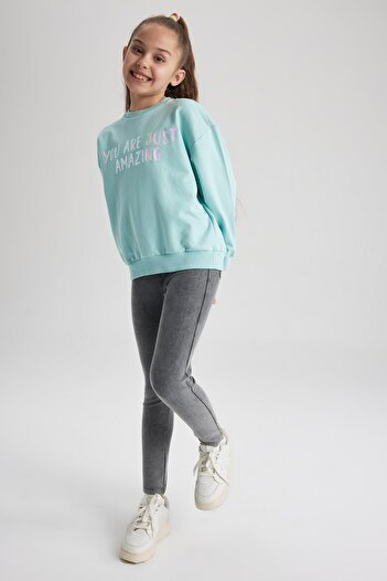DeFacto Girl's Slim Fit Long Tights with Ornamental Pockets