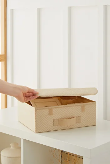 Ocean Home Textile Beige Covered Cabinet Drawer Inside Jewelry Laundry Folding Storage Box Basket 30x23x11