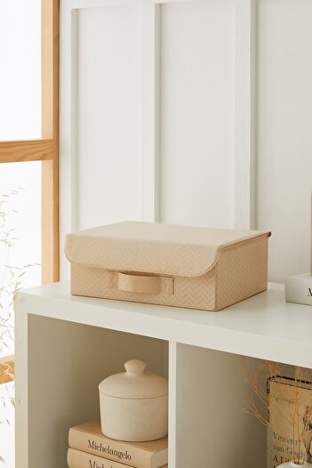 Ocean Home Textile Beige Covered Cabinet Drawer Inside Jewelry Laundry Folding Storage Box Basket 30x23x11