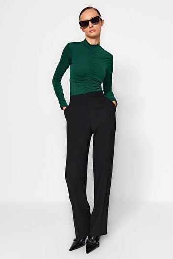 Trendyol Collection Emerald Green Slim Gather Detailed Snap Fastener Stretch Knitted Body TWOAW20BD0052