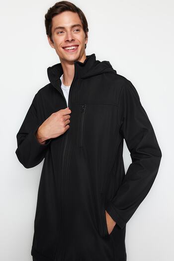 Trendyol Collection Μαύρο κανονικό παλτό με κουκούλα Softshell Winter Parka TMNAW24MO00024