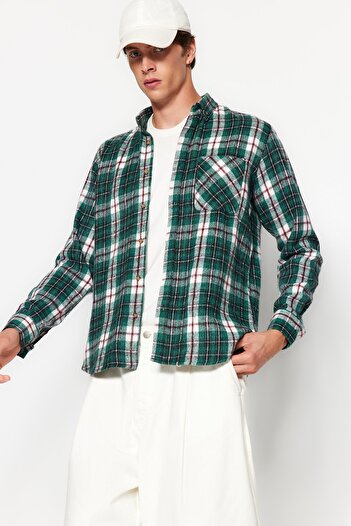 Trendyol Collection Green Lumberjack Plaid Shirt - Slim Fit, Button Collar, Winter Tmnaw22Go0045