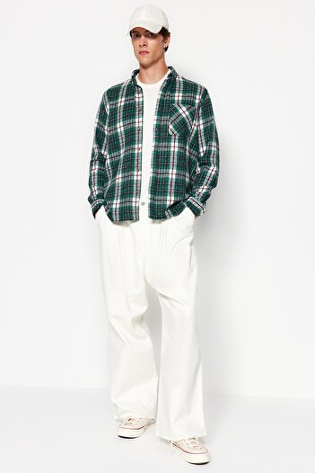 Trendyol Collection Green Lumberjack Plaid Shirt - Slim Fit, Button Collar, Winter Tmnaw22Go0045