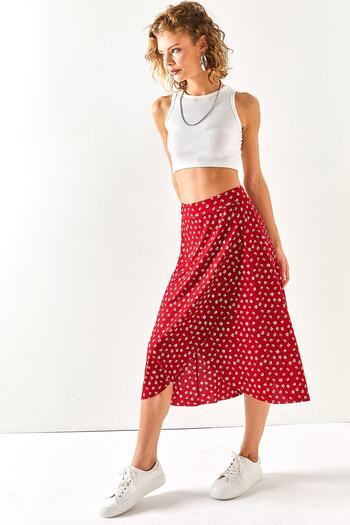 Olalook Women's Red Tiny Floral Wrap Skirt ETK-19000154