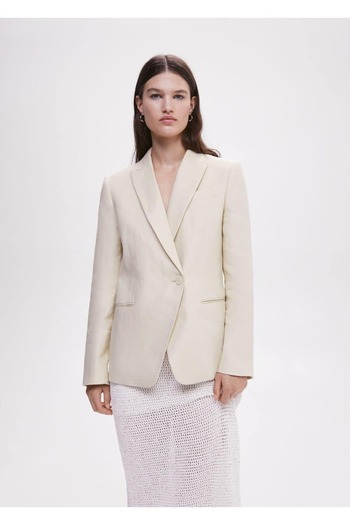 MANGO Woman Buttoned Linen Blazer Jacket