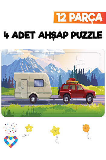 esatoys 12 Parçalı Montessori Ahşap Puzzle – 3-4 Yaş Eğitici Oyuncak