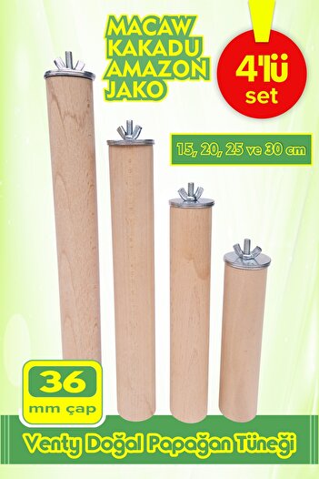 Vixpet Venty Natural Parrot Perch 36 mm Pack of 4 / Macaw, Cockatoo, Jako, Amazon Etc