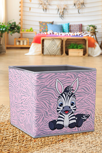 PRENDİ HOME Zebra Printed Powder Pink Color Box Without Lid 30X30X30