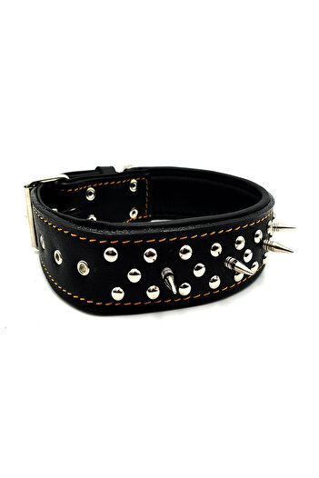 Tasma Market Black Soft Textured Leather Gladiator Dog Collar