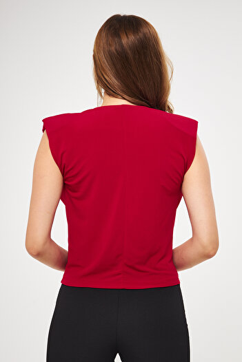 vuvutasarım Women's Flexible Sandy Fabric Shoulders Padded Collar Red Blouse 1009