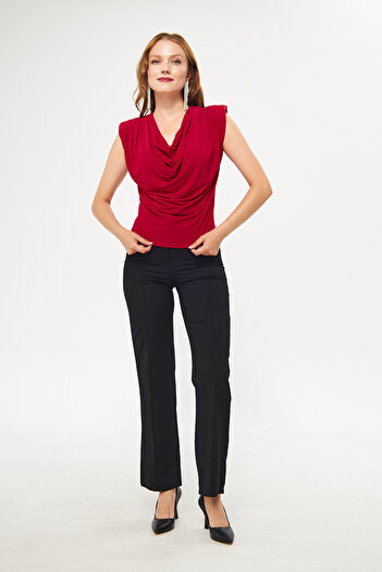vuvutasarım Women's Flexible Sandy Fabric Shoulders Padded Collar Red Blouse 1009