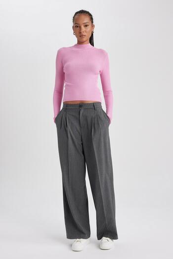DeFacto Wide Leg Double Pocket High Waist Collared Standard Length Trousers B0893ax23au