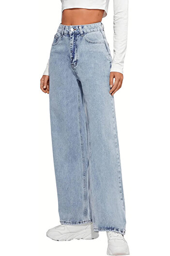 Livik Pantaloni largi din lycra cu talie înaltă din jeans (talie înaltă)