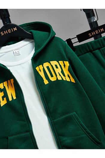Machetta Kids New York Baskılı 3'lü Set Ceket T-shirt Ve Eşofman Çocuk Takımı