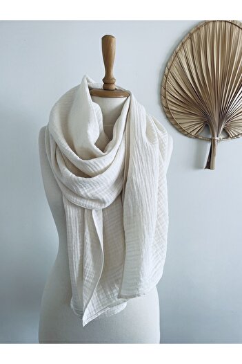 LeBohas Ecru Muslin Shawl Boutique Design Natural Fabric