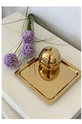 Kitchen Design Lab Paslanmaz Çelik Gold Renk Sunum Tepsisi 21 X21 Cm Çay Kahve Pasta Tatlı Servis Sunum Tepsisi 1 Adet