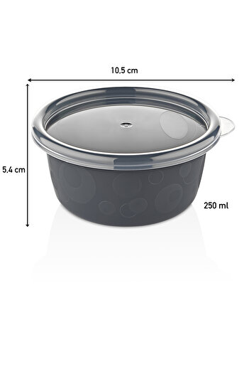 Pazarika Anthracite Set of 6 Leakproof, Airtight Covered, Round Breakfast, Food, etc. Storage Container 6x250 Ml