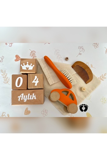 mogokids Bebek anı küpü ve dekor ahşap 4lü set ,bebek dekor hediyelik