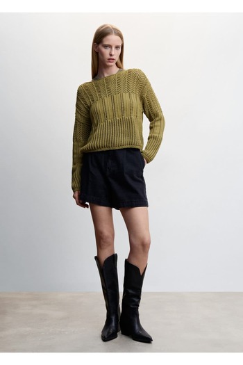 MANGO Woman Openwork Knitted Boat Collar Sweater