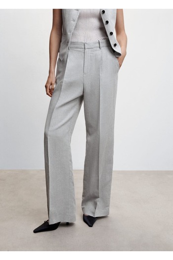 MANGO Woman Herringbone Linen Fabric Trousers