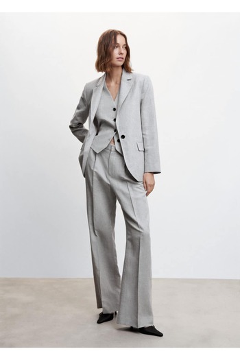 MANGO Woman Herringbone Linen Fabric Trousers