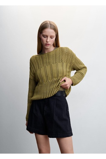 MANGO Woman Openwork Knitted Boat Collar Sweater