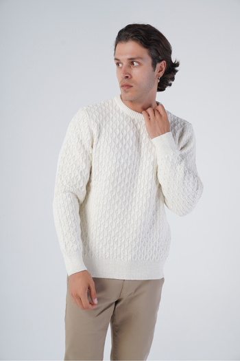 Trist Star Bone Men's Running Angora Cotton Crew Neck Knitwear Wool Sweater