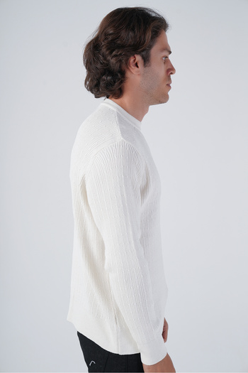 Trist Star Ecru Men's Braided Cotton Crew Neck 100% Cotton Sweater