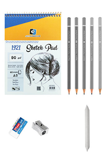 ACUTO Alex Schoeller Spiral Sketchbook A5 90 gr 40 YPR Graded Pencil Drawing Set Charcoal Sketch Set