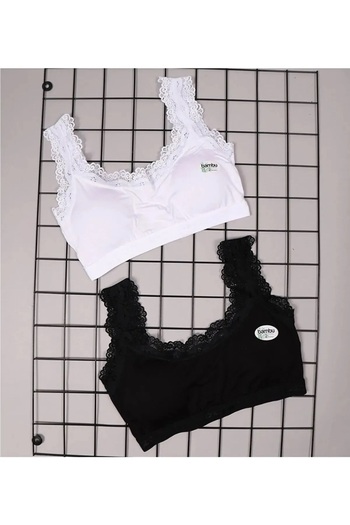 Dondeza Bamboo Pad Thick Strap Lace Model Bustier Crop 2nd Pc Black/white