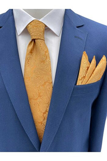 Brianze Yellow Shawl Pattern Tie Handkerchief Set