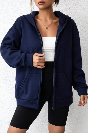 MODAGEN Unisex-Strickjacke in Marineblau mit einfarbiger Kapuze und Übergröße