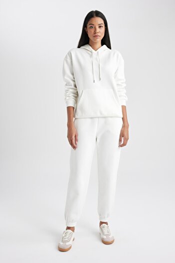 DeFacto Thick and Kangaroo Pocket Relax Fit White Sweatshirt - W1240Az23Wn