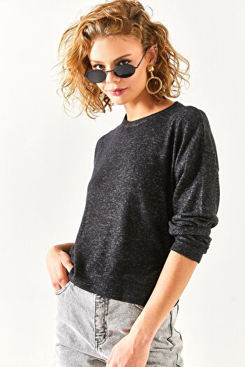 Olalook Dámská černá halenka s měkkým texturovaným výstřihem BLZ-19002385