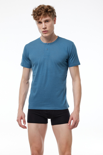 Malabadi Blue Men's Buttoned Summer Cool Tshirt 083
