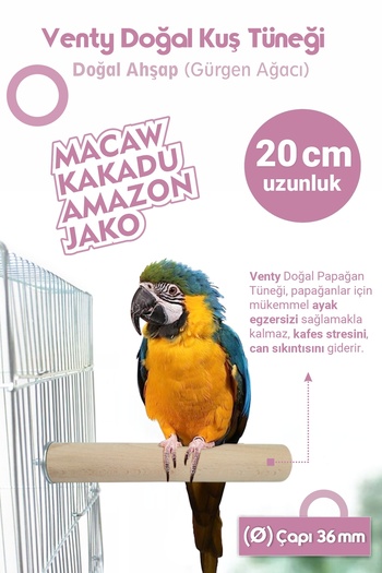 Vixpet Venty Large Parrot Perch 20 Cm 36 Mm / Natural Wooden Bird Perch