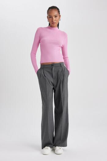 DeFacto Wide Leg Double Pocket High Waist Collared Standard Length Trousers B0893ax23au