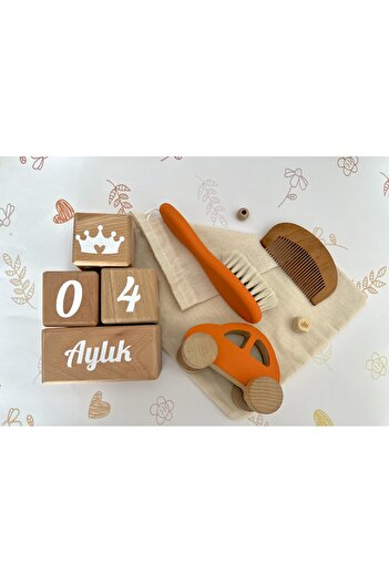 mogokids Bebek anı küpü ve dekor ahşap 4lü set ,bebek dekor hediyelik