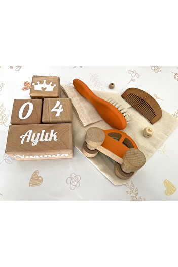 mogokids Bebek anı küpü ve dekor ahşap 4lü set ,bebek dekor hediyelik