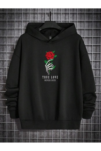 Mythologie Φούτερ True Love Rose - Μαύρη στάμπα Oversize Φούτερ με κουκούλα