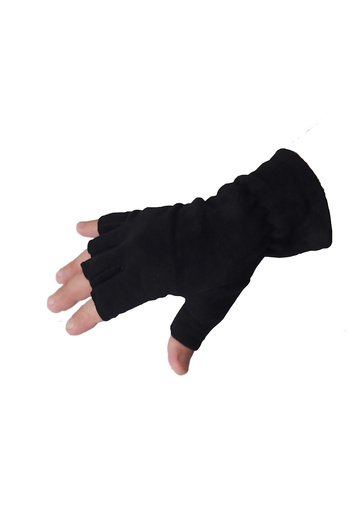 Mrey Men's Black Thermal Winter Cut-Finger Half Fleece Gloves M-l Fleece Beanie Neck Collar Set of 2