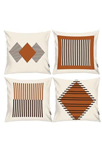 RİTMOHOME Scandinavian, Cozy, Bohemian, Modern Double Sided Printed 4-Piece Throw Pillow Cover Cinnamon Cream Black