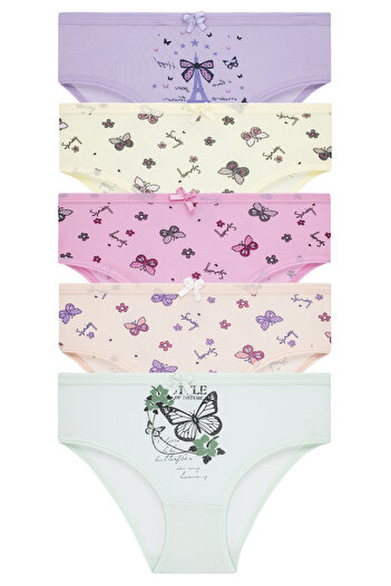 biyokids Girl's Purple Panties 5 Pack Mixed Color Printed Panties
