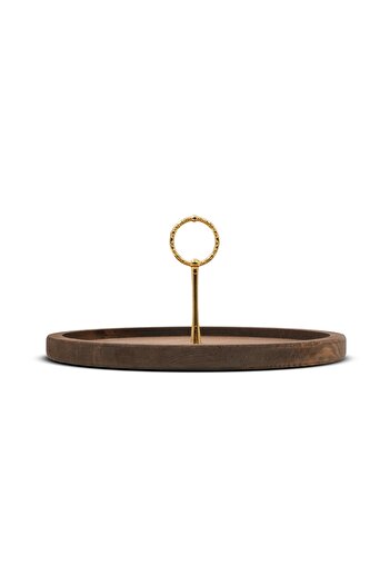 Rabo Craft Single Layer Round Handle Patterned Handle Wooden Cake Pie Presentation Stand, Service Presentation Plate,