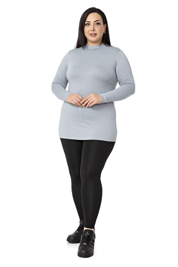 DISENTIS MODEST Large Size Half Fisherman Long Sleeve Viscose Light Gray Body