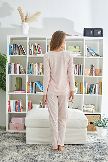 Siyah İnci desenli Örme Pijama Takım